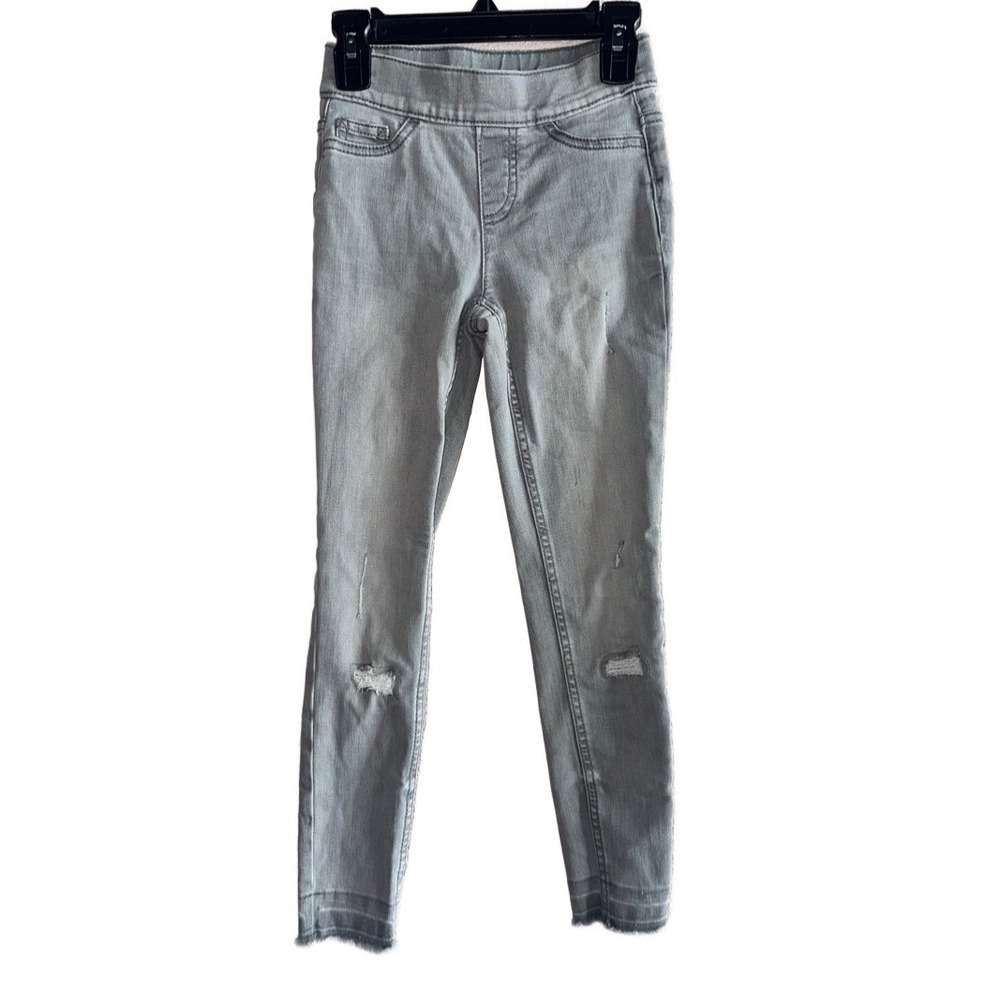 Justice Jeggings Girls 8 Slim Grey Distressed Raw Hem Pull On Stretch Denim
